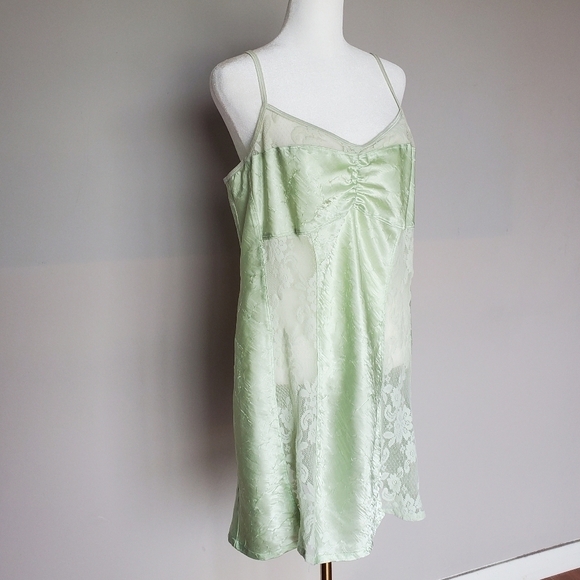 Vintage Y2K Bisou Bisou Intimates Slip Gown Dress Lace Strappy Green Size XL - Picture 6 of 11